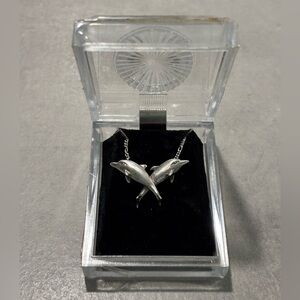 Vintage 18" Solid Sterling Silver  Double Dolphin Necklace